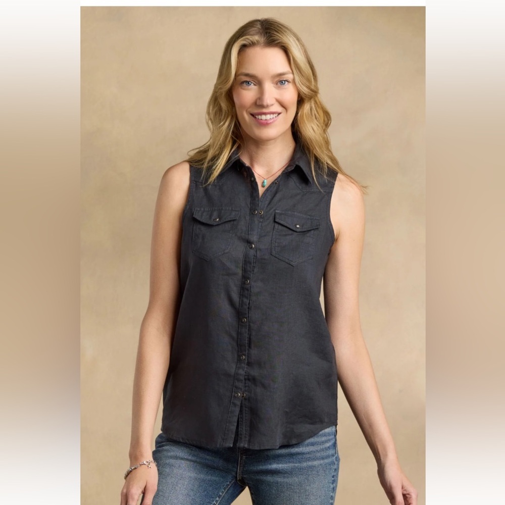 Sundance Willow black sleeveless 100% linen button down top NWT Medium